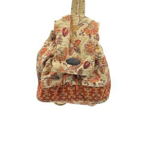 She’s Got Baggage Drawstring Backpack Tote Quilted Brown Paisley